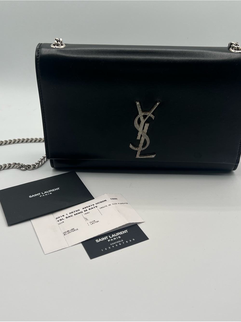 Saint Laurent Black Leather Logo Chain Shoulder Bag